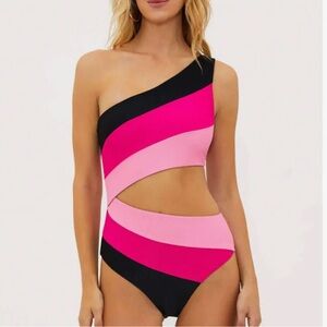 Beach Riot Asymmetrical Cutout Swimsuit - Black and Pink